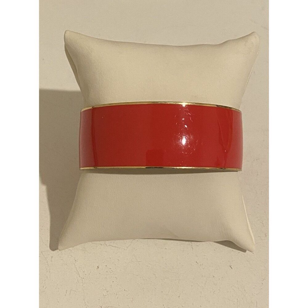 J.Crew Red Enamel And Gold Toned Wide Bangle Bracelet